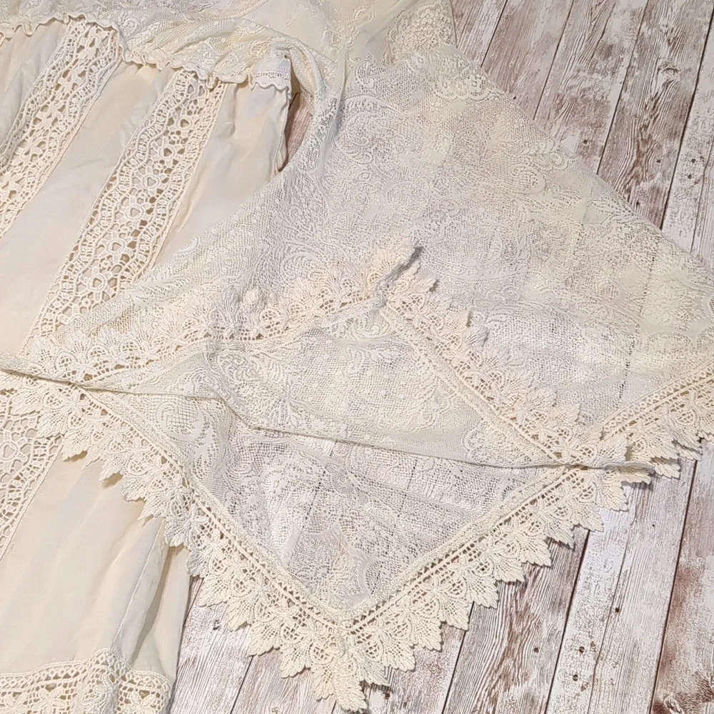 Free People Cream Lace Boho Bell Sleeve Dress